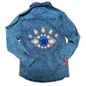 Lauren Moshi Blue Button Down Shirt with Eye Design